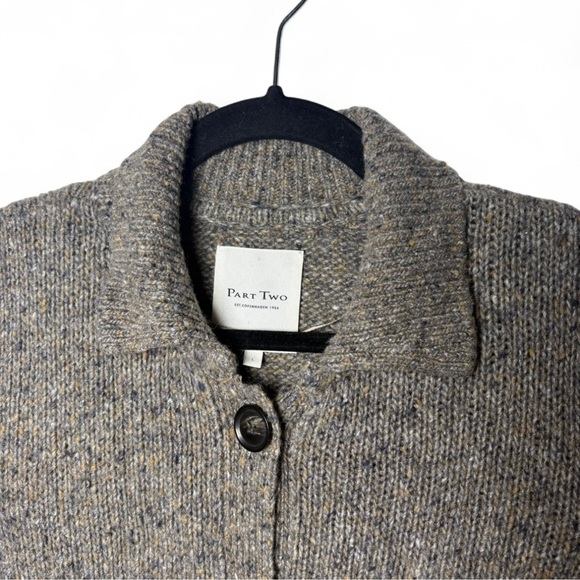 Part Two Wool Alpaca Collared Cardigan Sweater Brown Gray Large Cozy Knit - Picture 3 of 7
